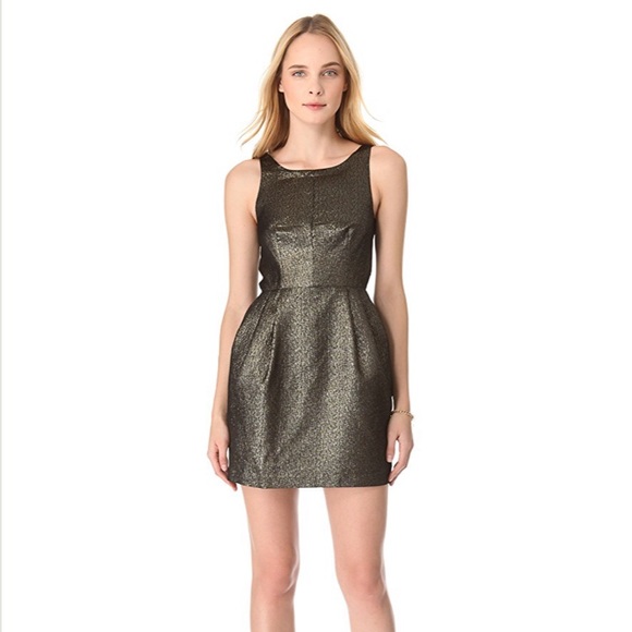 Club Monaco shimmery gold Lanna mini a line dress with pockets Y2K dress size 2 - Picture 4 of 9